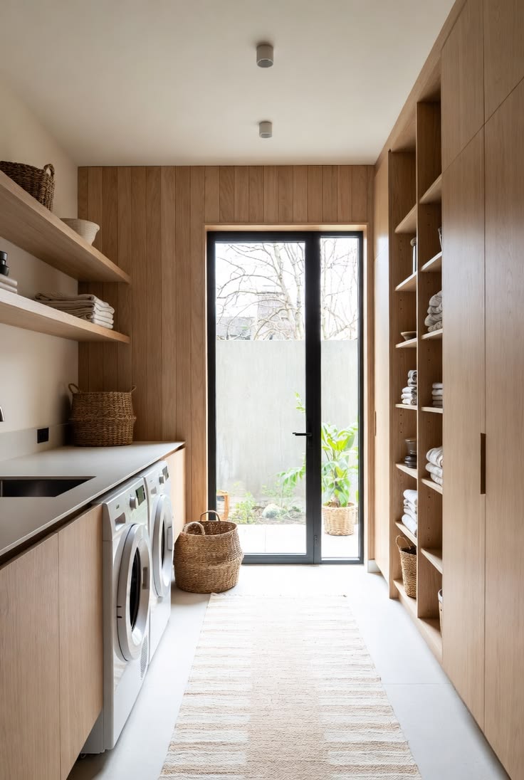 Laundry a medida con estantes, guardado y salida al exterior